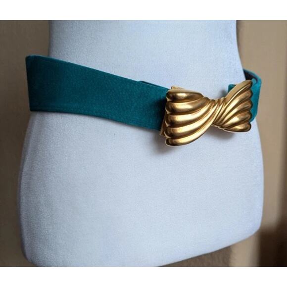 Vtg Carlisle Teal Blue Suede leather belt gold tone buckle Women S 80s 90s main image 11
